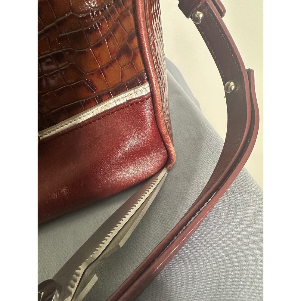 Brahmin Burgundy Brown Croc Embossed Leather Satchel Handbag and Wallet Set - Picture 16 of 16